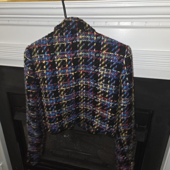 Zara Tweed Cropped Jacket - Multicolored Check, Size L - Picture 4 of 5